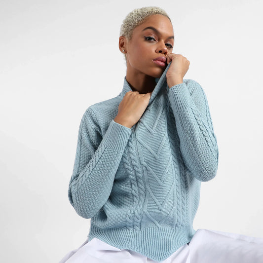 Icy Blue Cable Knit Sweater