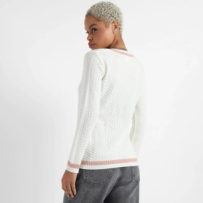 White Contrast Hem Knit Sweater