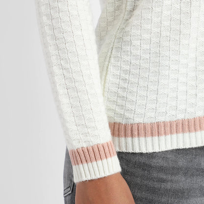 White Contrast Hem Knit Sweater