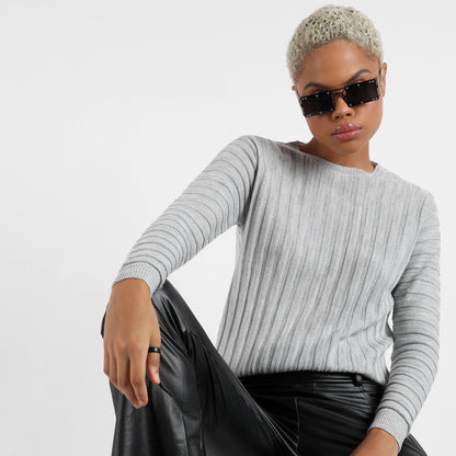 Grey Ribbed Knit Sweater