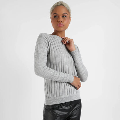 Grey Ribbed Knit Sweater