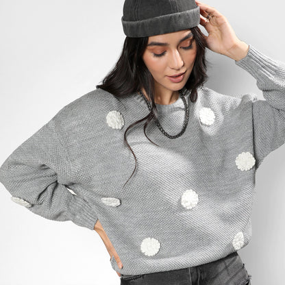 Moon Grey Flower Knit Sweater