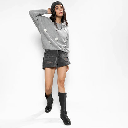 Moon Grey Flower Knit Sweater