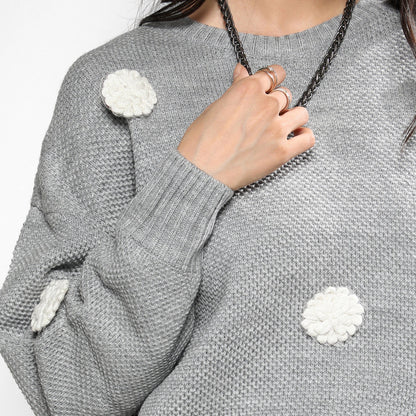 Moon Grey Flower Knit Sweater