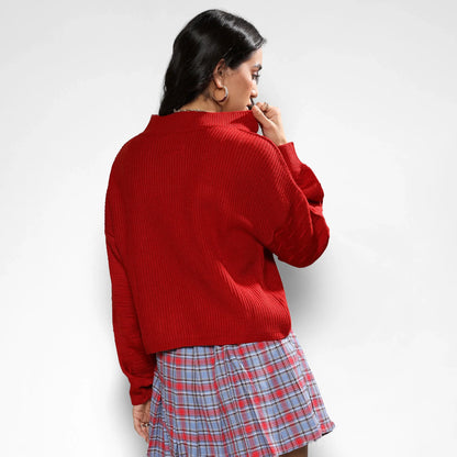 Venetian Red Boxy Ribbed Sweater