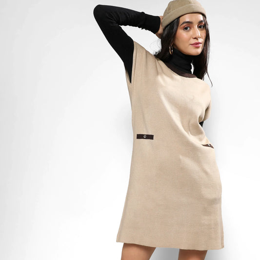 Beige Sweater Shift Dress