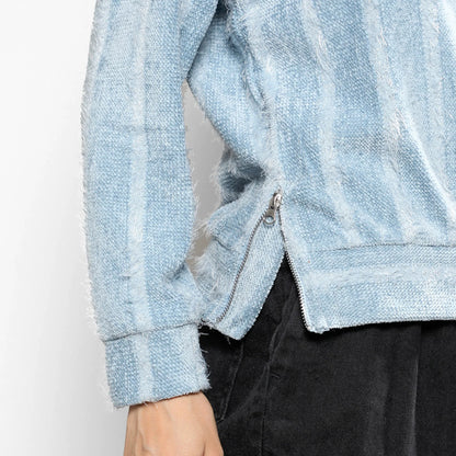 Iceberg Blue Textured Self-Design Striped Sweatshirt