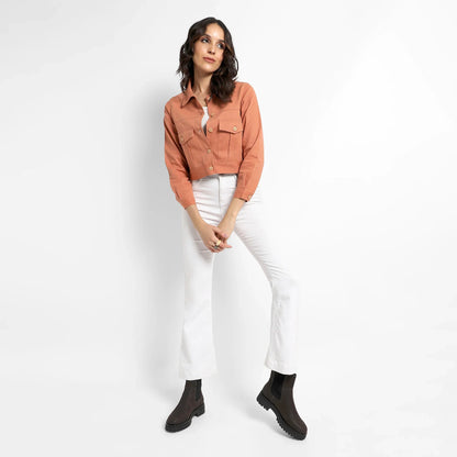 Orange Buttopn-Front Jacket With Flap Pockets