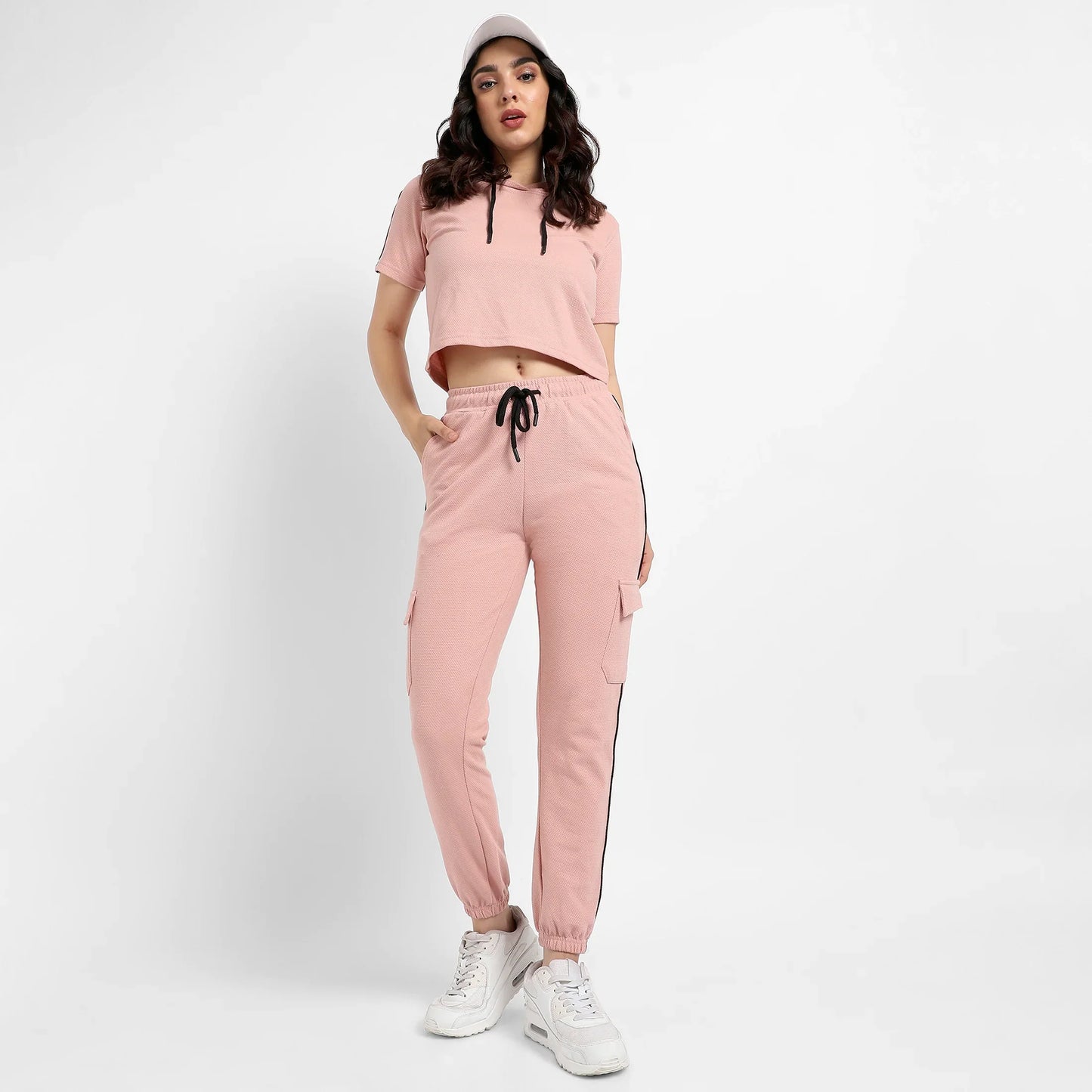 Peach Hooded Co-Ord Set With Contrast Piping