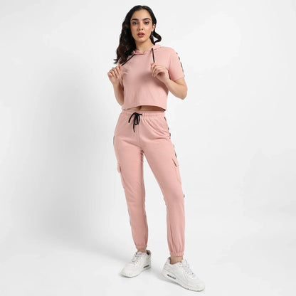 Peach Hooded Co-Ord Set With Contrast Piping