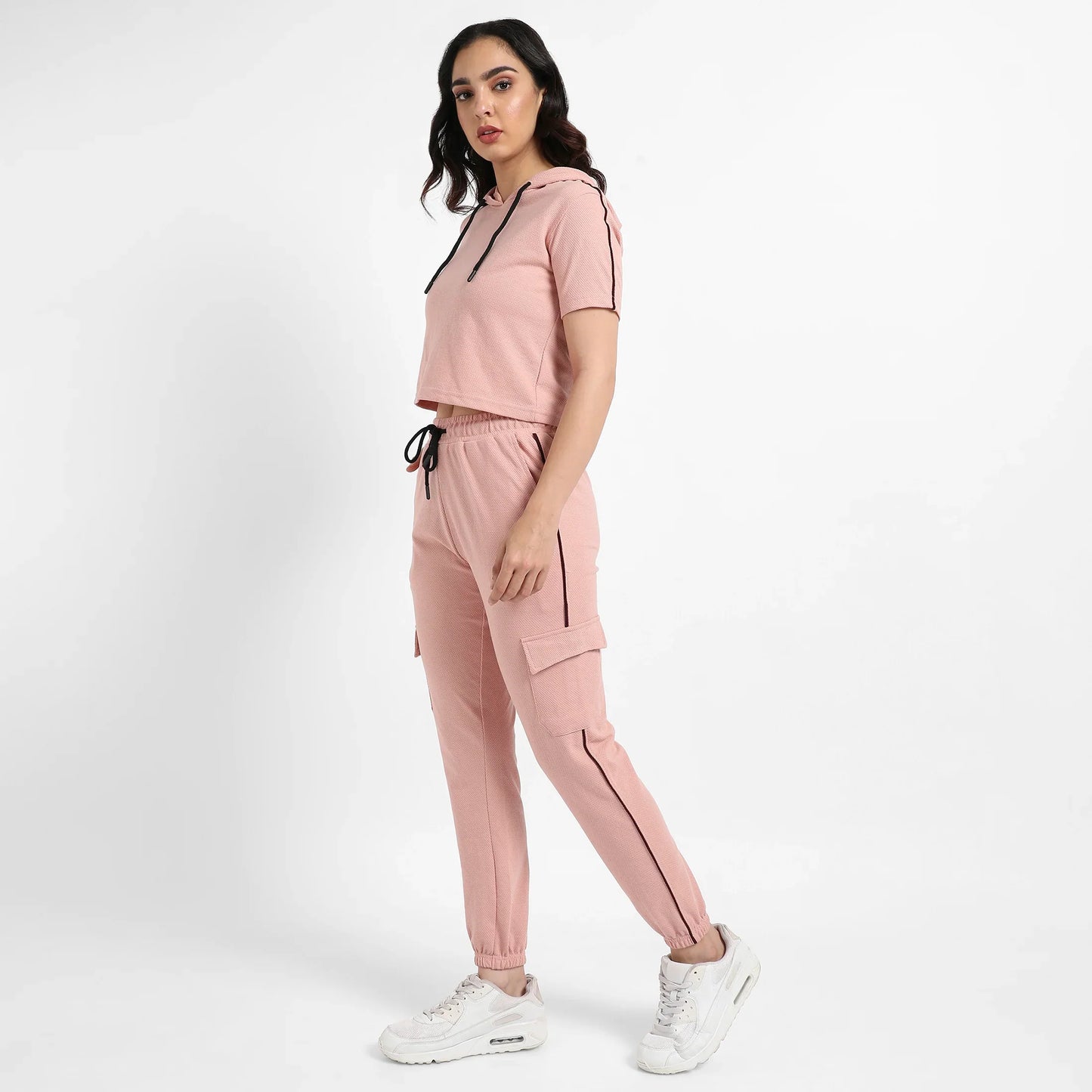 Peach Hooded Co-Ord Set With Contrast Piping