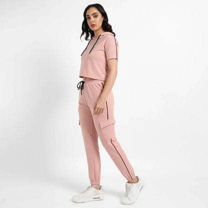 Peach Hooded Co-Ord Set With Contrast Piping