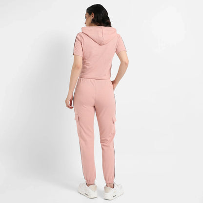 Peach Hooded Co-Ord Set With Contrast Piping