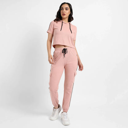 Peach Hooded Co-Ord Set With Contrast Piping