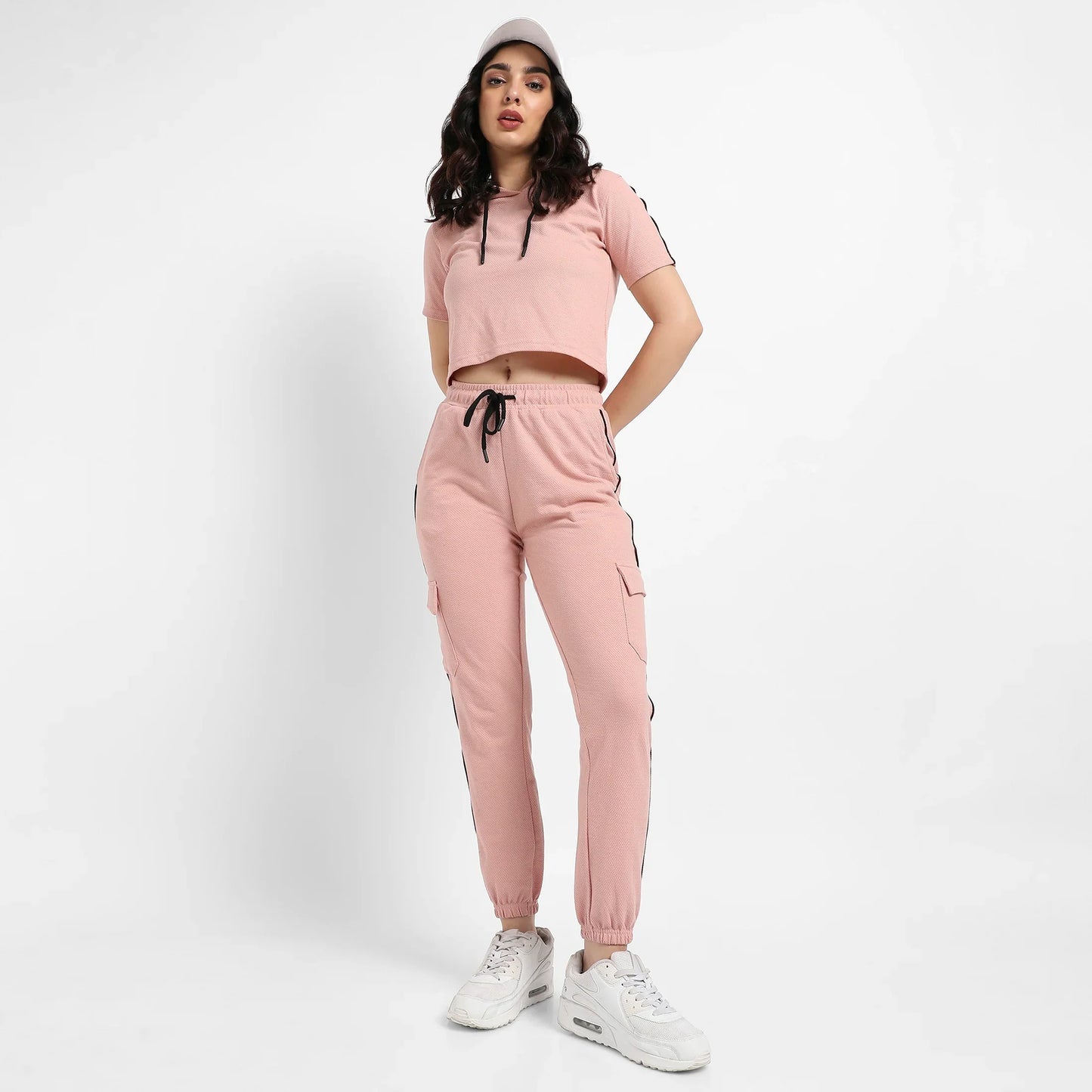 Peach Hooded Co-Ord Set With Contrast Piping