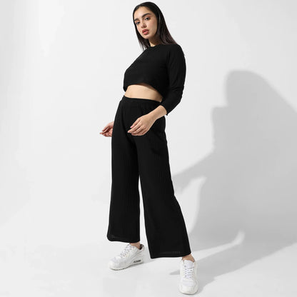 Solid Black Ribbed Co-Ord Set