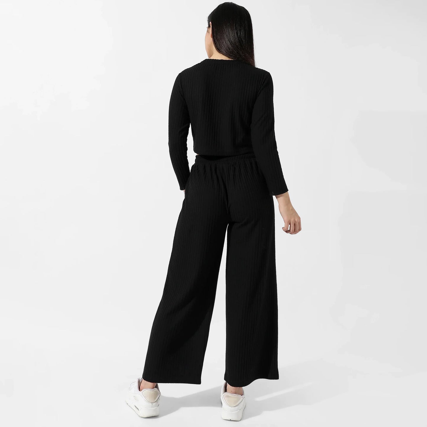 Solid Black Ribbed Co-Ord Set