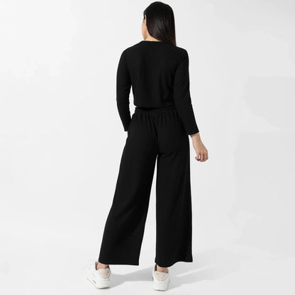 Solid Black Ribbed Co-Ord Set