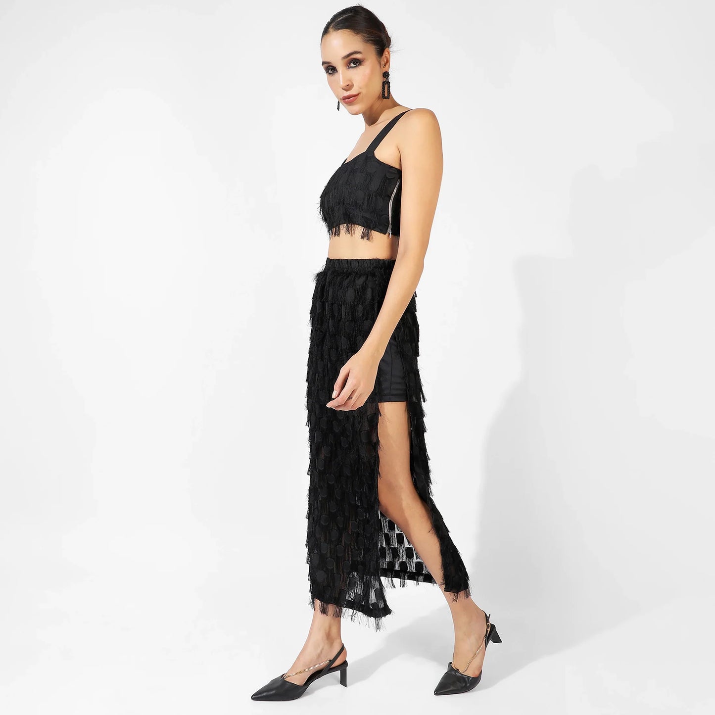 Black Co-Ord Set With Fringing