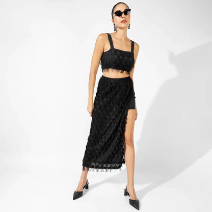 Black Co-Ord Set With Fringing
