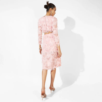 Pastel Pink Cutout Fringe Dress
