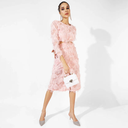 Pastel Pink Cutout Fringe Dress
