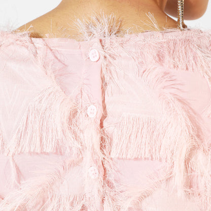 Pastel Pink Cutout Fringe Dress