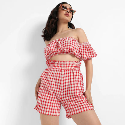 Women's Red Gingham Co-Ord Set