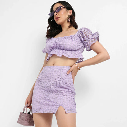 Lavender Cropped Self-Design Co-Ord Set