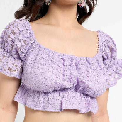 Lavender Cropped Self-Design Co-Ord Set
