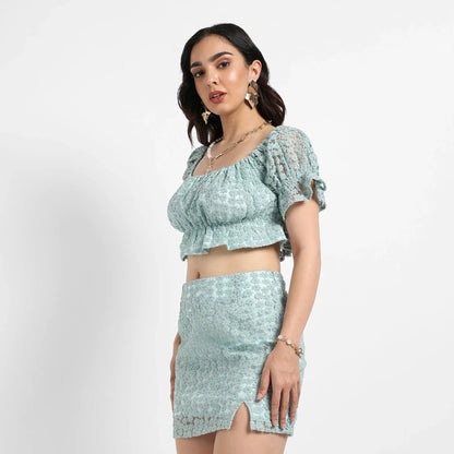 Sage Green Cropped Self-Design Co-Ord Set