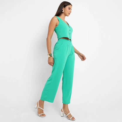 Women's Aqua Green Chic Vest Co-Ord Set