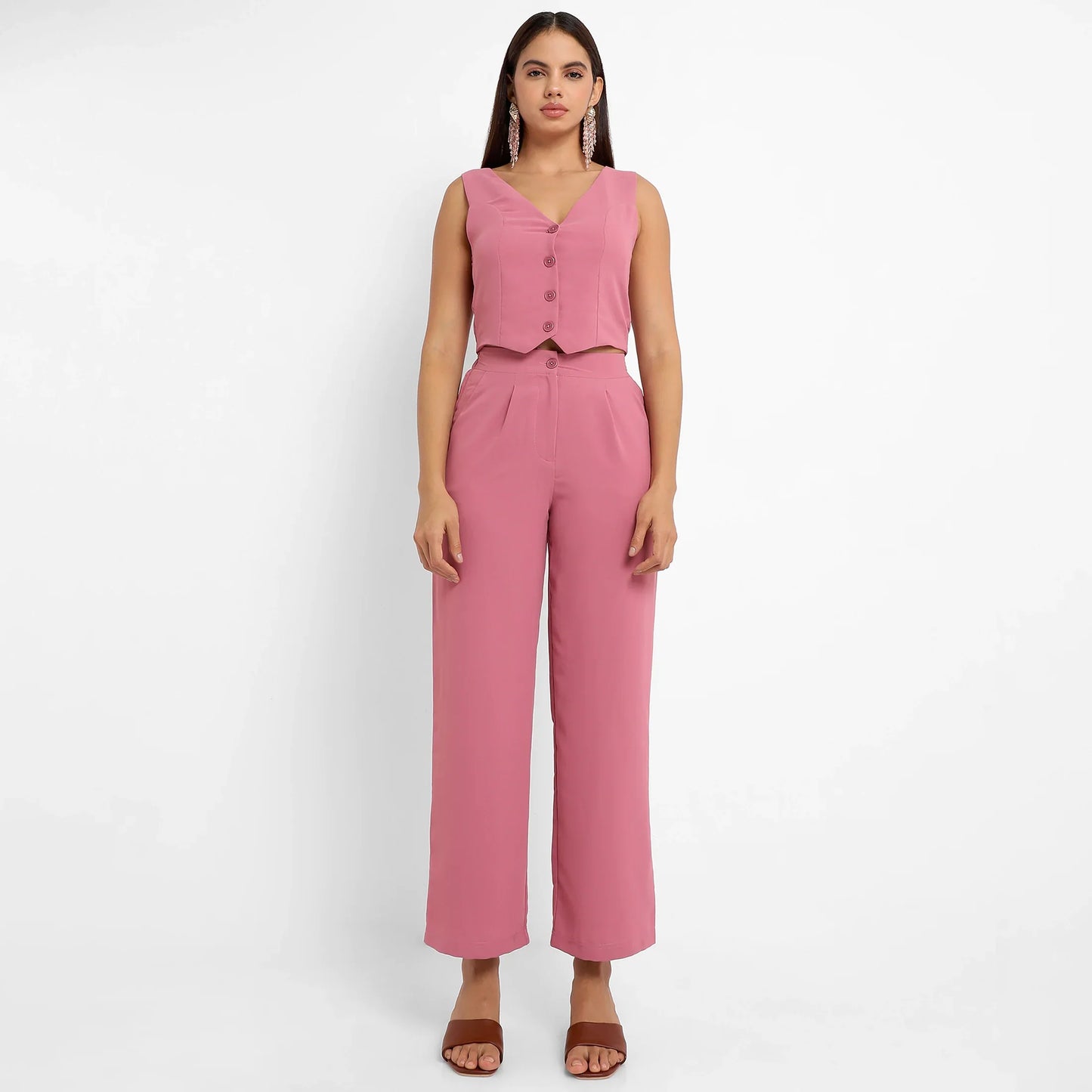 Women's Salmon PInk Chic Vest Co-Ord Set