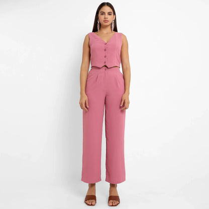 Women's Salmon PInk Chic Vest Co-Ord Set