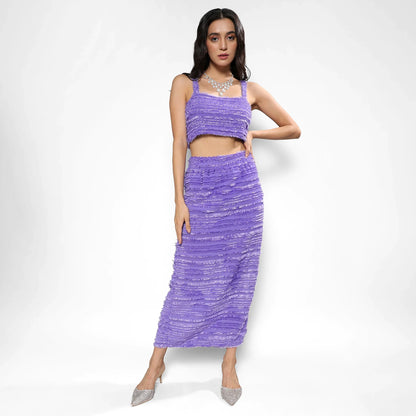 Amethyst Purple Self-Design Fringe Co-Ord Set