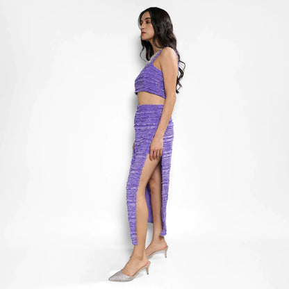 Amethyst Purple Self-Design Fringe Co-Ord Set