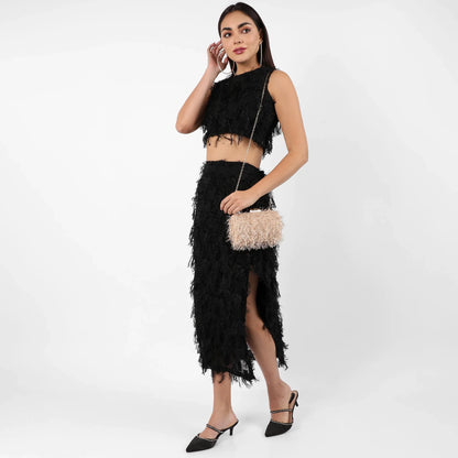 Jet Black Tassel Crop Co-Ords