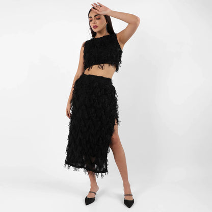 Jet Black Tassel Crop Co-Ords