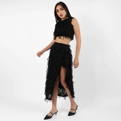 Jet Black Tassel Crop Co-Ords