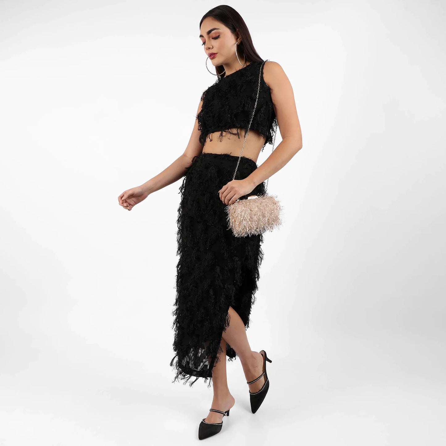 Jet Black Tassel Crop Co-Ords