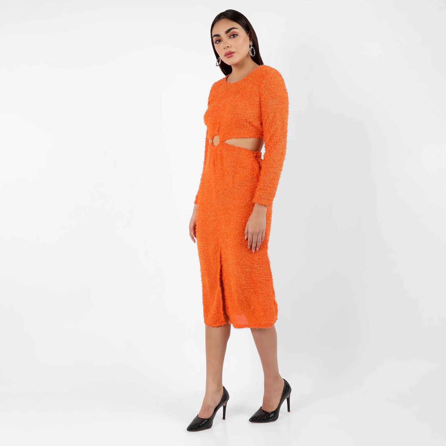 Orange Sherpa Cut-Out Dress