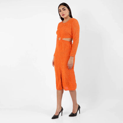 Orange Sherpa Cut-Out Dress