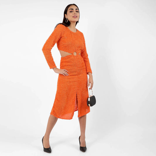 Orange Sherpa Cut-Out Dress