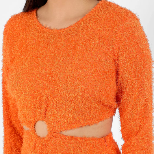 Orange Sherpa Cut-Out Dress
