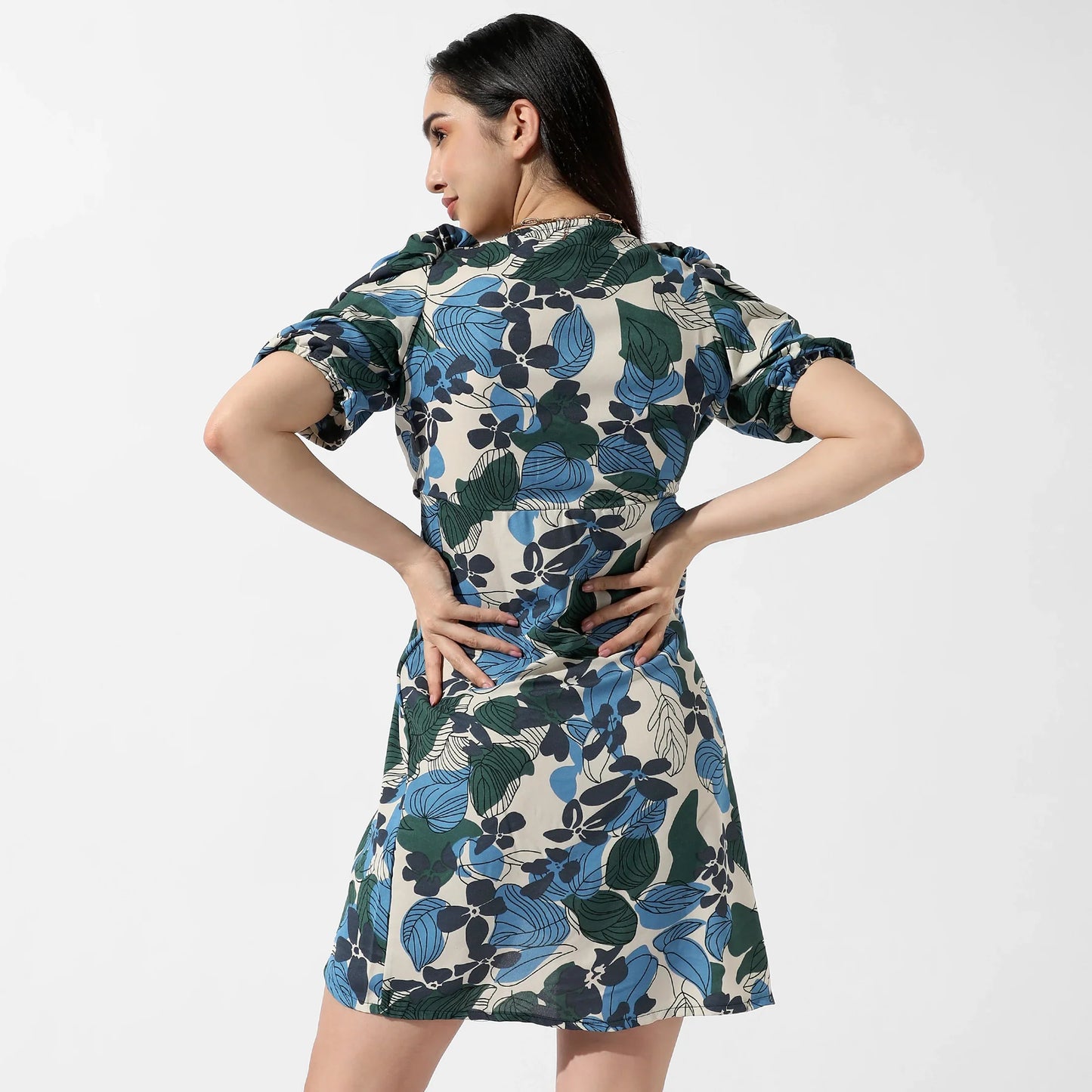 Foliage Printed Mini Dress