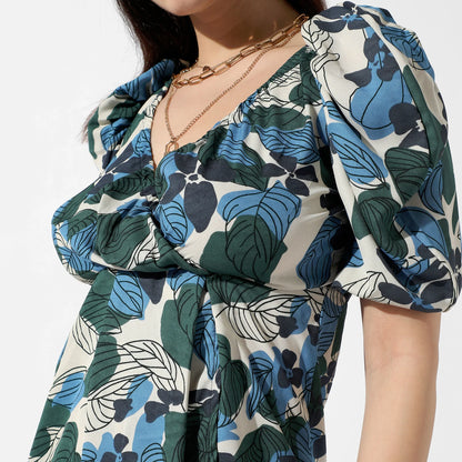 Foliage Printed Mini Dress