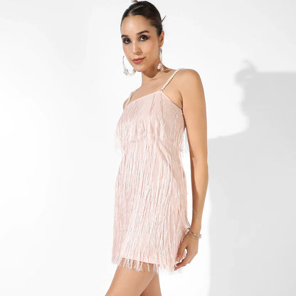 Beige Fringe Dress