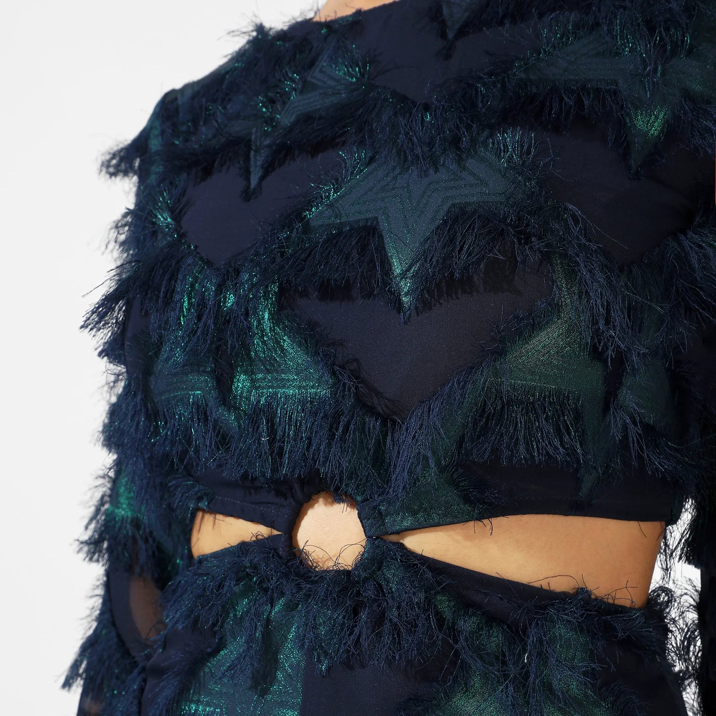Green & Blue Cutout Fringe Dress