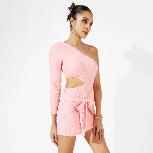 Pink Solid Cutout Dress