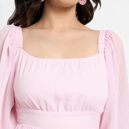 Solid Baby Pink Balloon Sleeve Dress